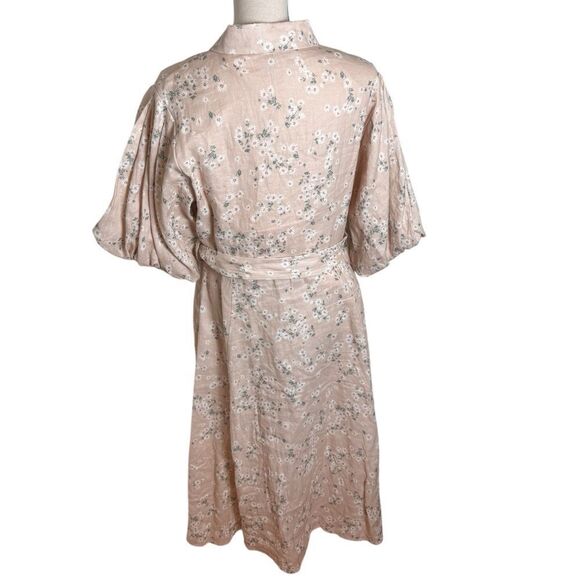 We Are Kindred Isobel Linen Button Down Belted Shirt Dress in blush floral 10 - Picture 3 of 7